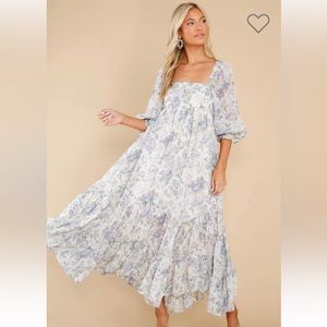 Twirling About Blue Floral Print Maxi Dress